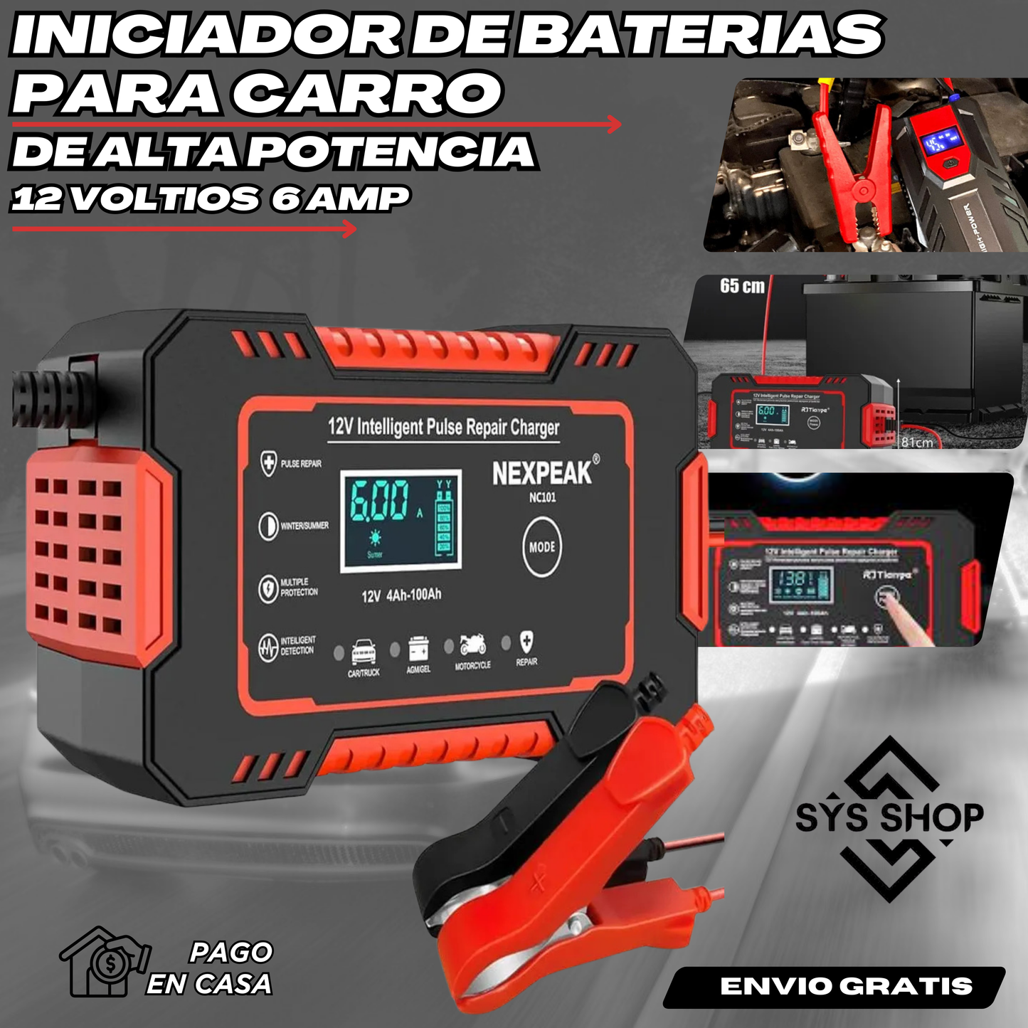 Iniciador de baterías par carro 12v 6 amp🚗💥